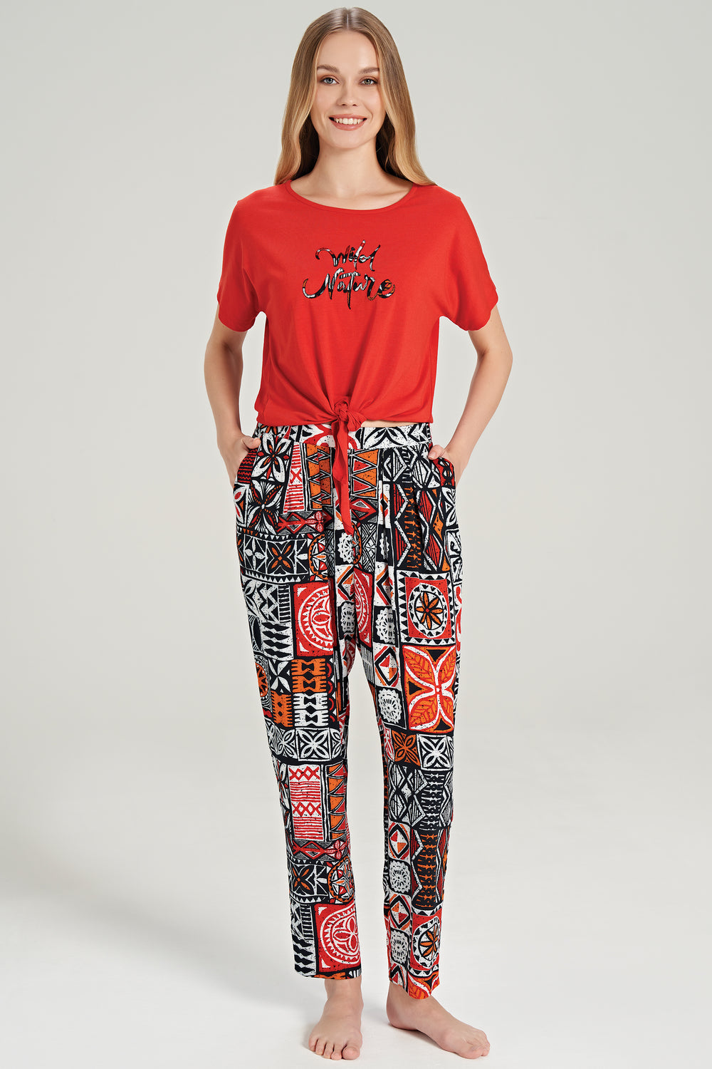 Kurzarm Pyjama-Set ethnisches Muster