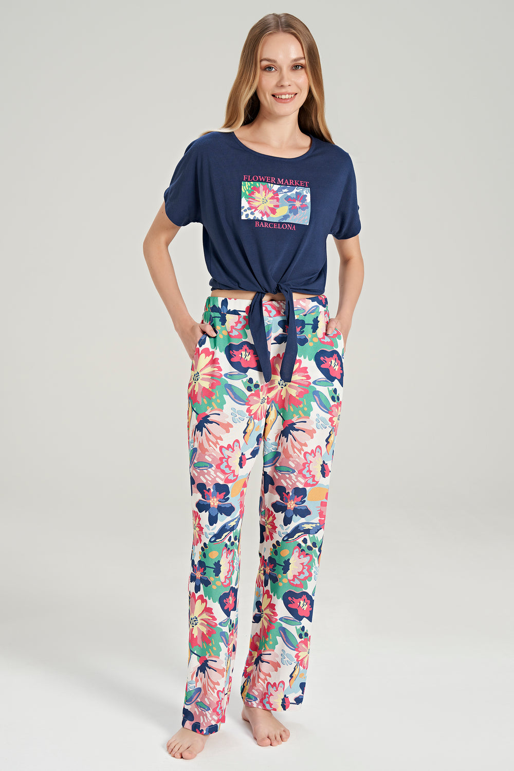 Kurzarm Pyjama-Set mit Blumenmuster