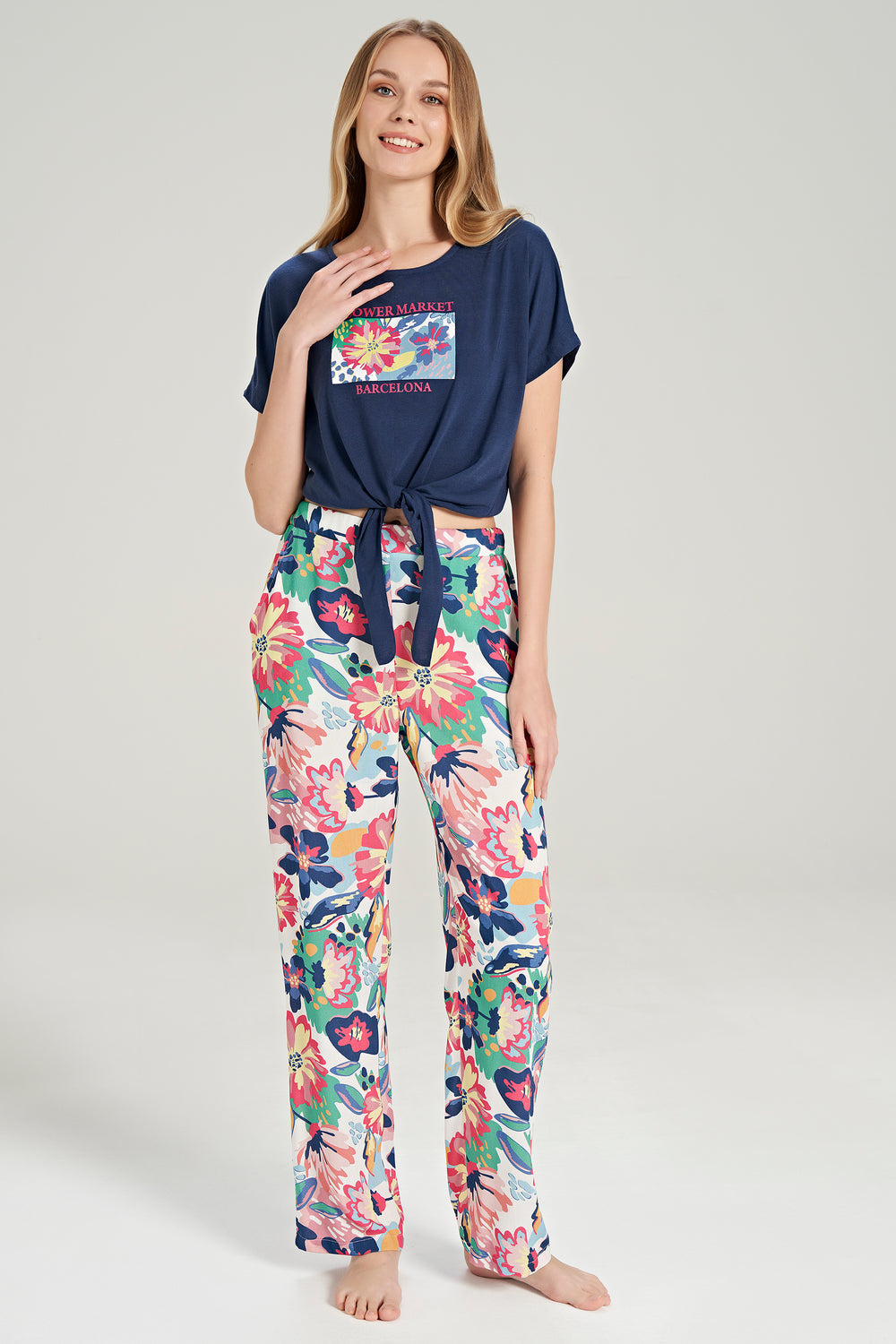 Kurzarm Pyjama-Set be Blumenmuster