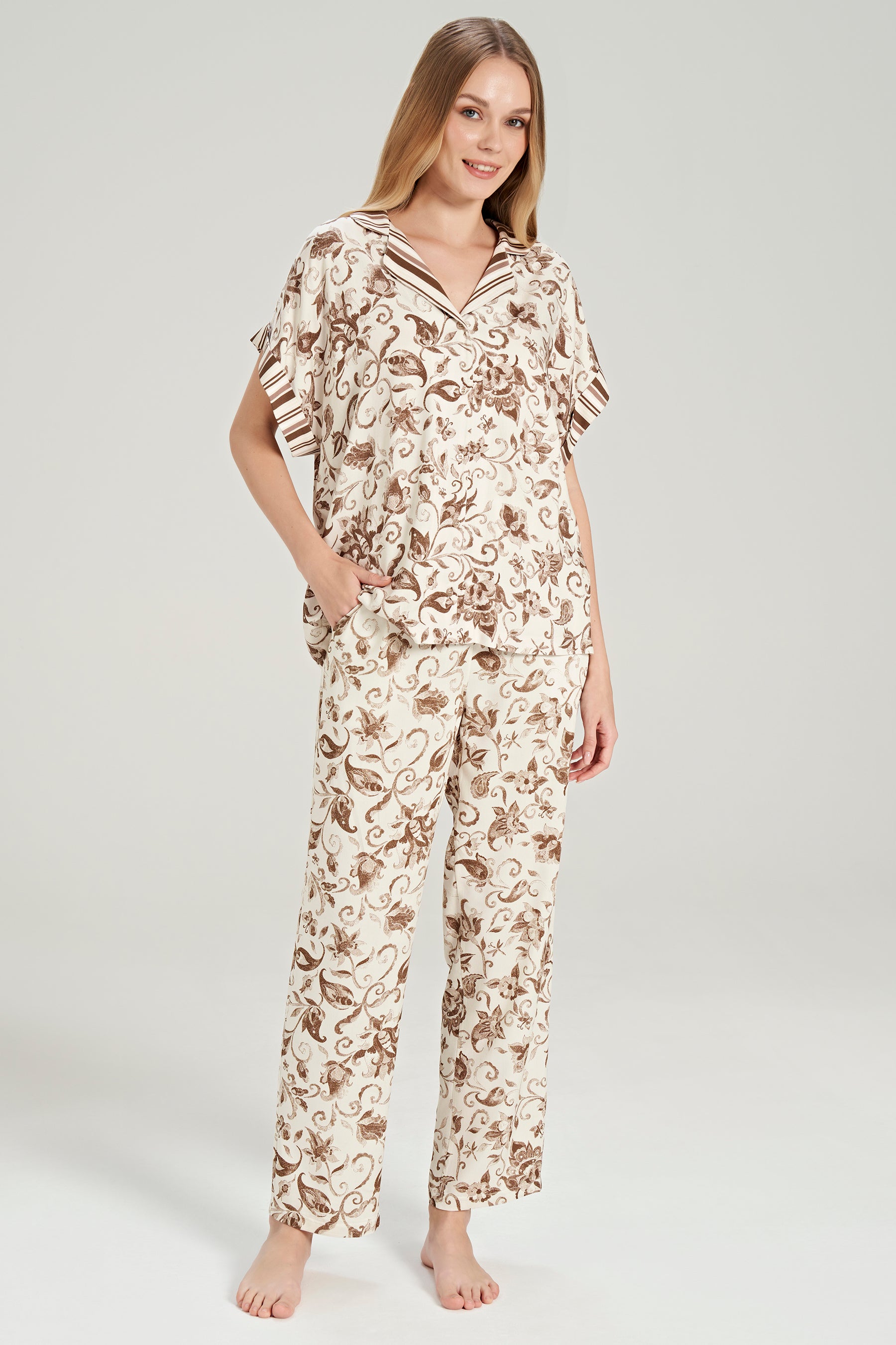 Kurzarm Hemd Pyjama-Set Blumenmuster