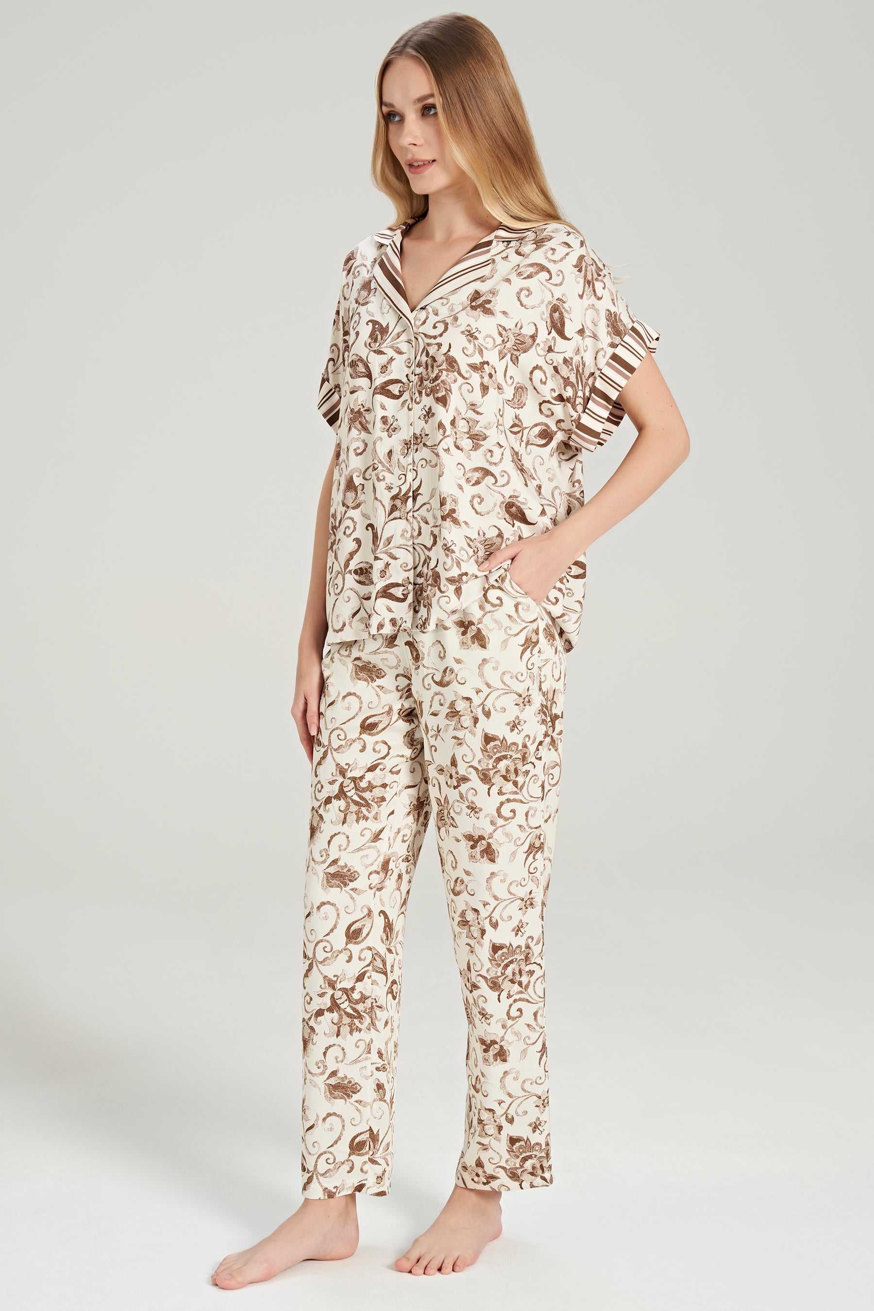 Kurzarm Hemd Pyjama-Set Blumenmuster