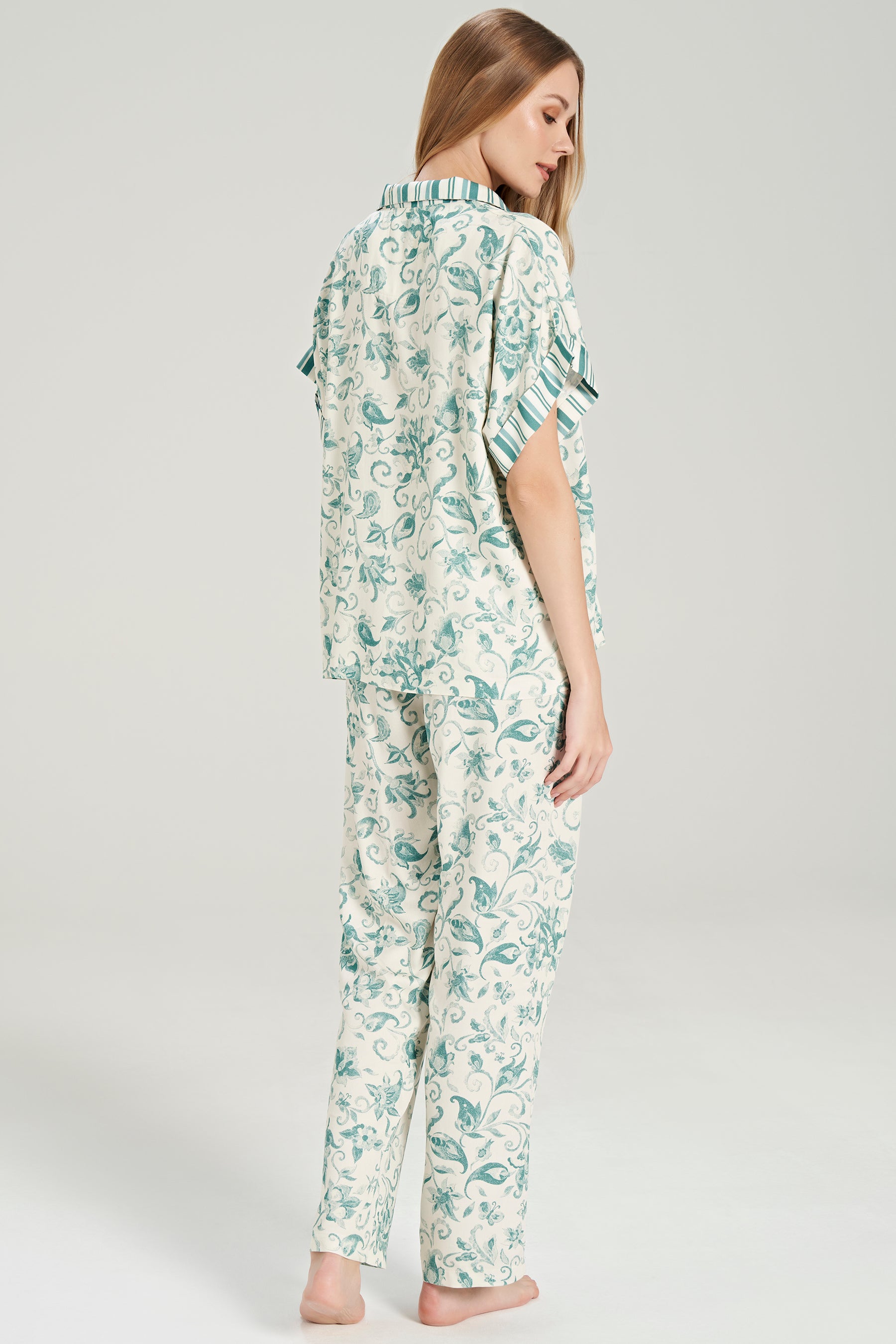 Kurzarm Hemd Pyjama-Set Blumenmuster