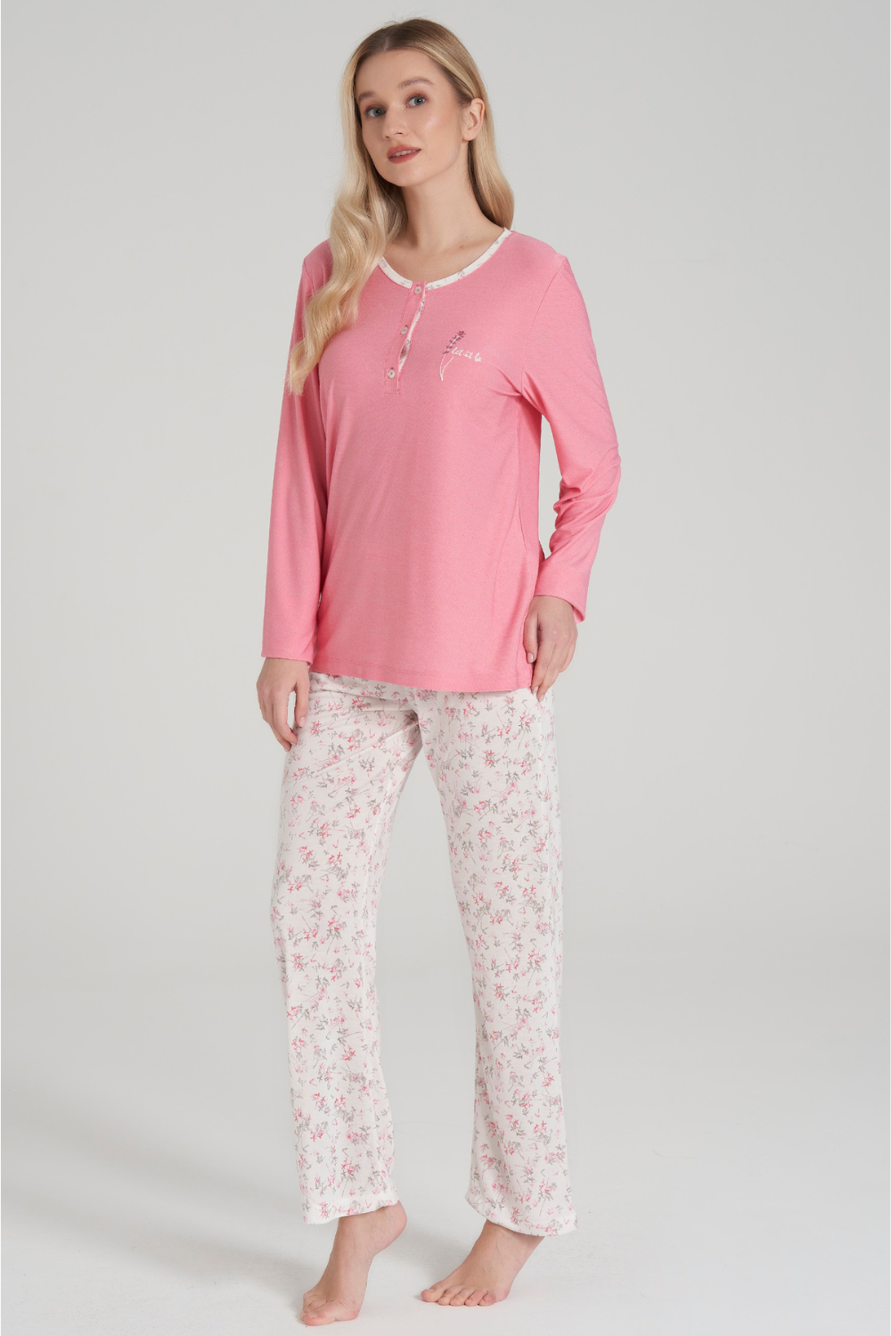 Pyjama-Set mit Blumenmuster und Langen Ärmeln