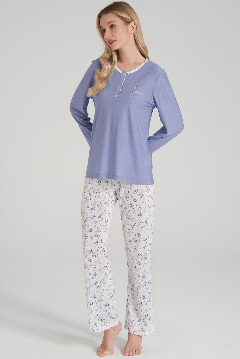 Pyjama-Set mit Blumenmuster und Langen Ärmeln