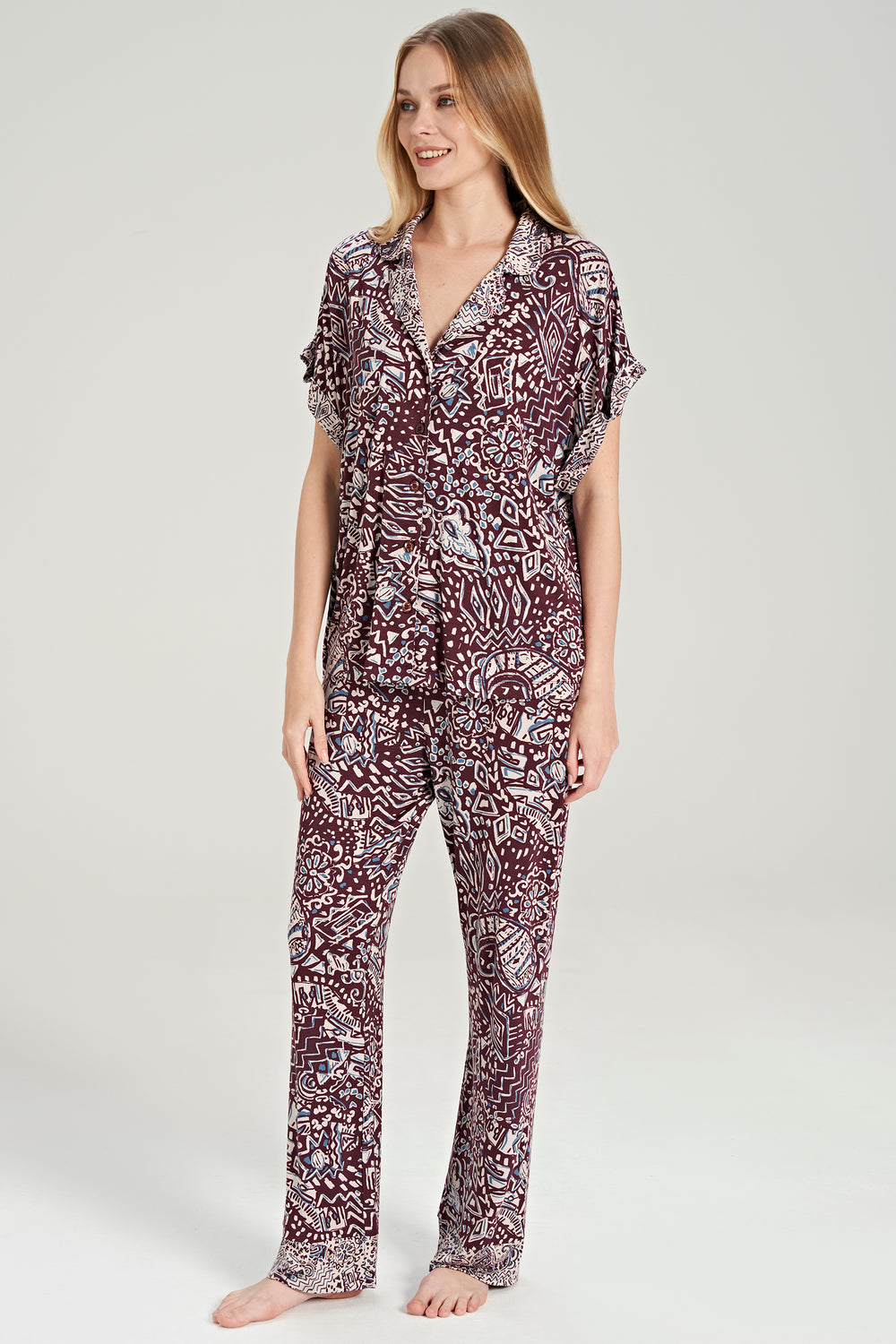 Kurzarm Hemd Pyjama-Set Ethnischmuster