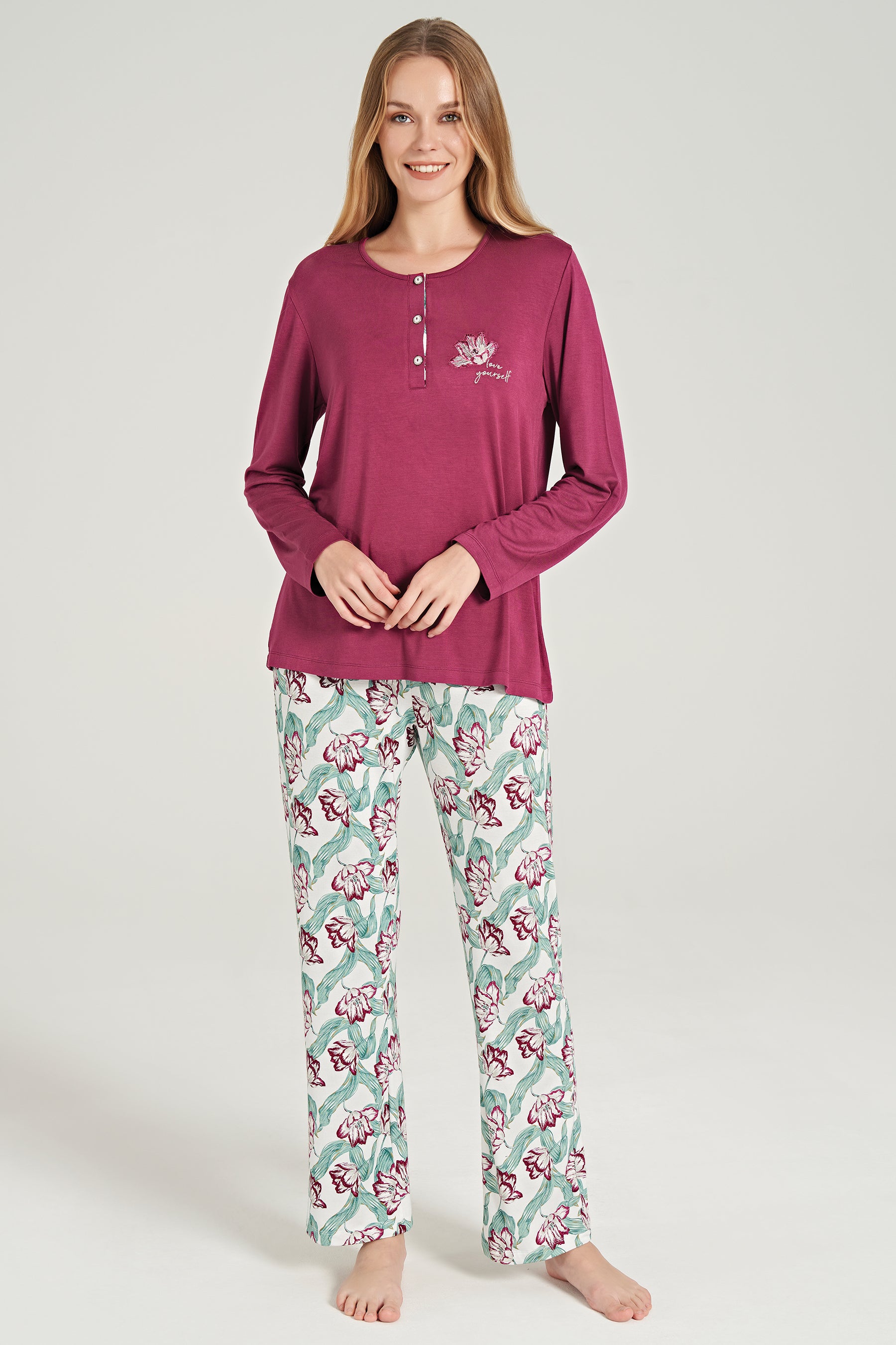 Langarm Pyjama-Set mit Blumen Muster