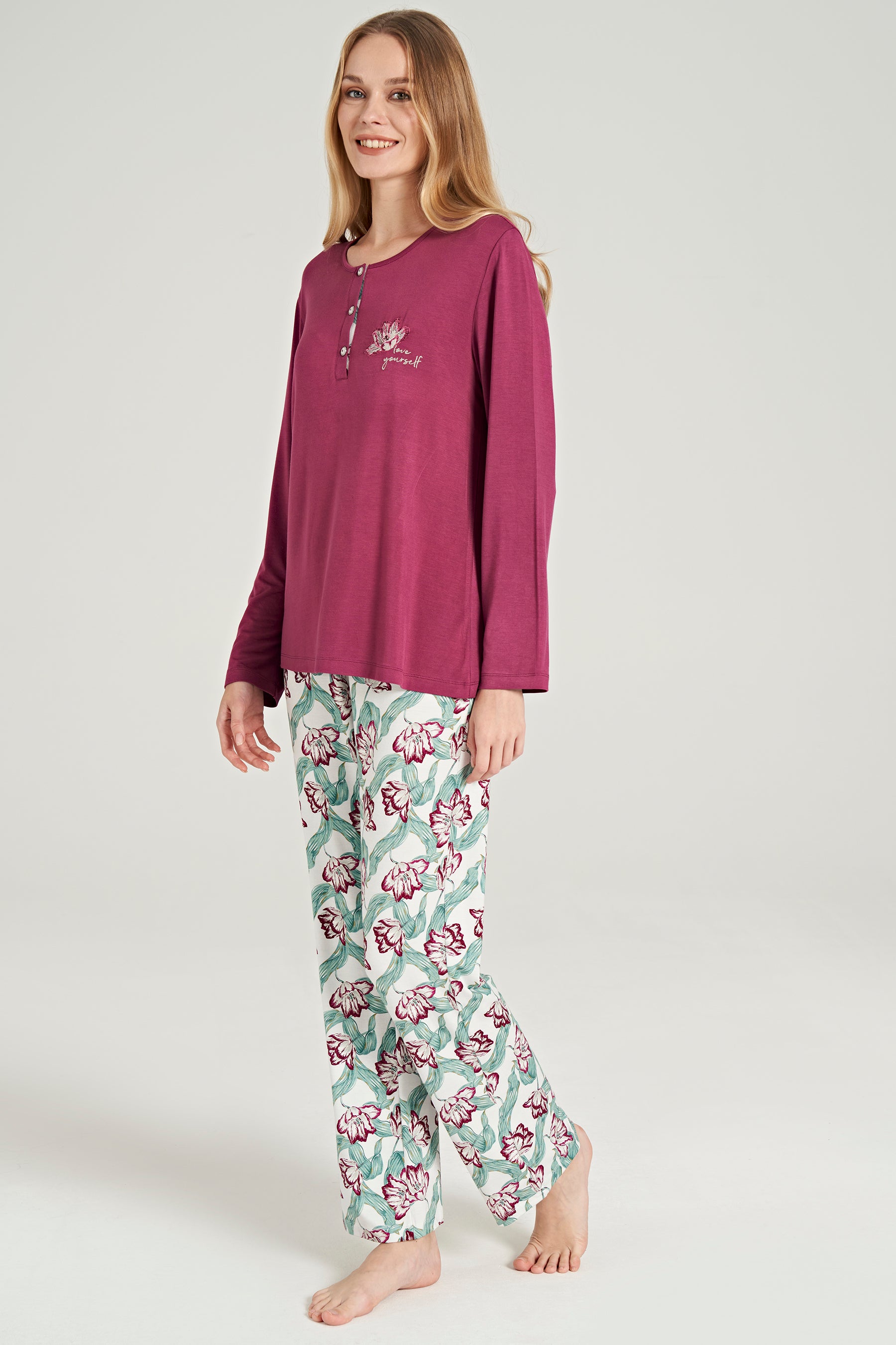 Langarm Pyjama-Set mit Blumen Muster