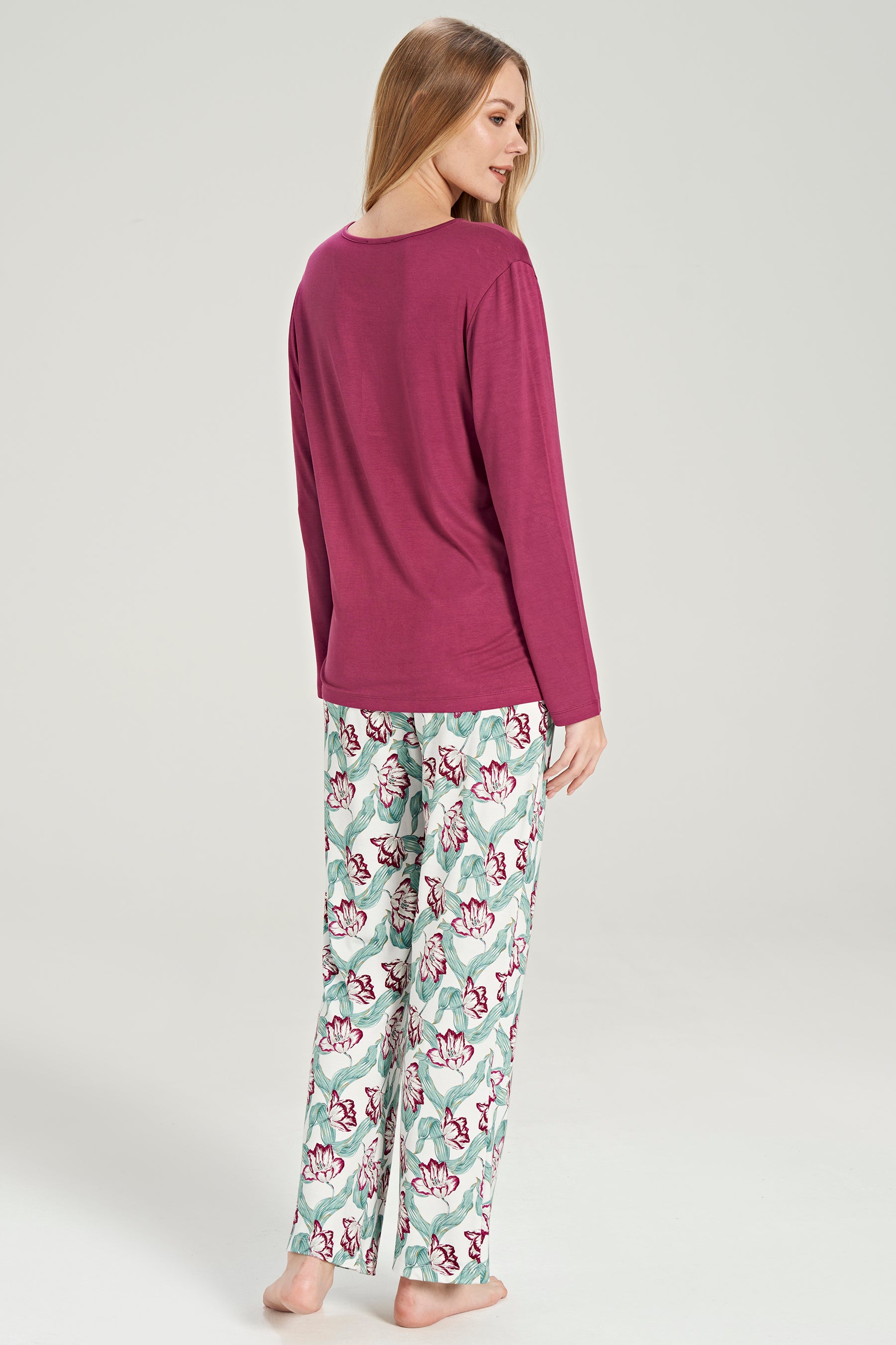 Langarm Pyjama-Set mit Blumen Muster