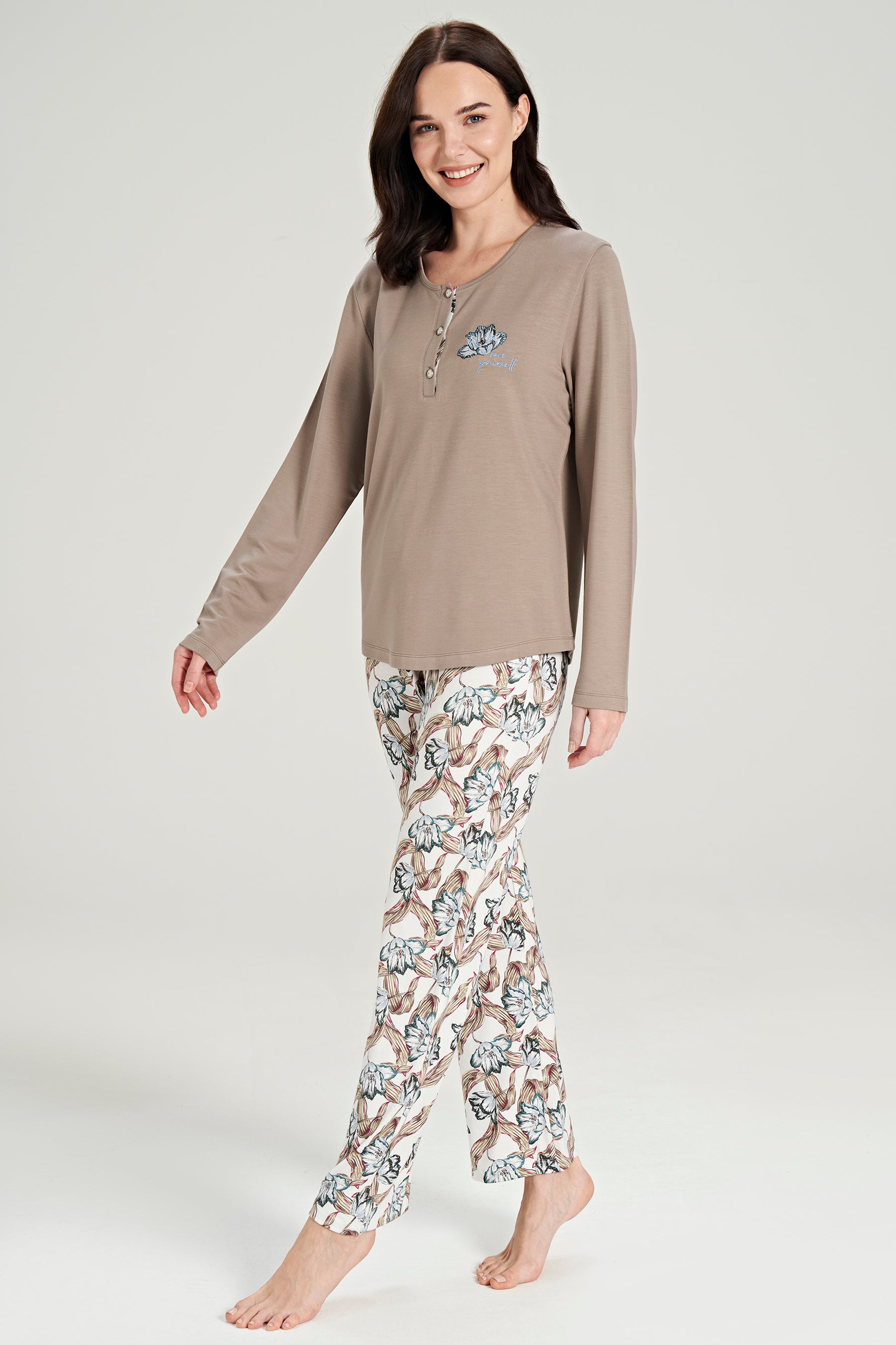 Langarm Pyjama-Set mit Blumen Muster