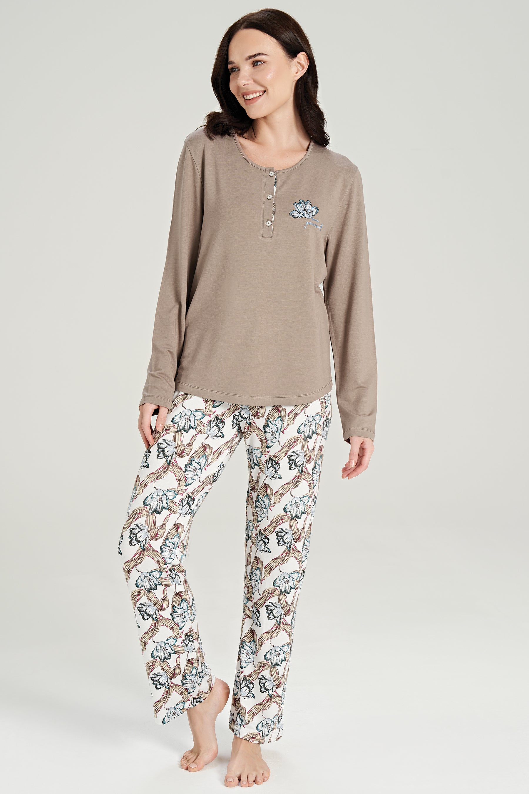 Langarm Pyjama-Set mit Blumen Muster