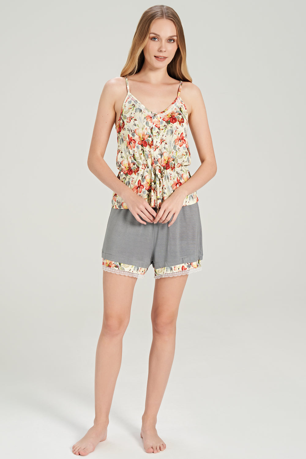 Floral Print Pajama Shorts Suit