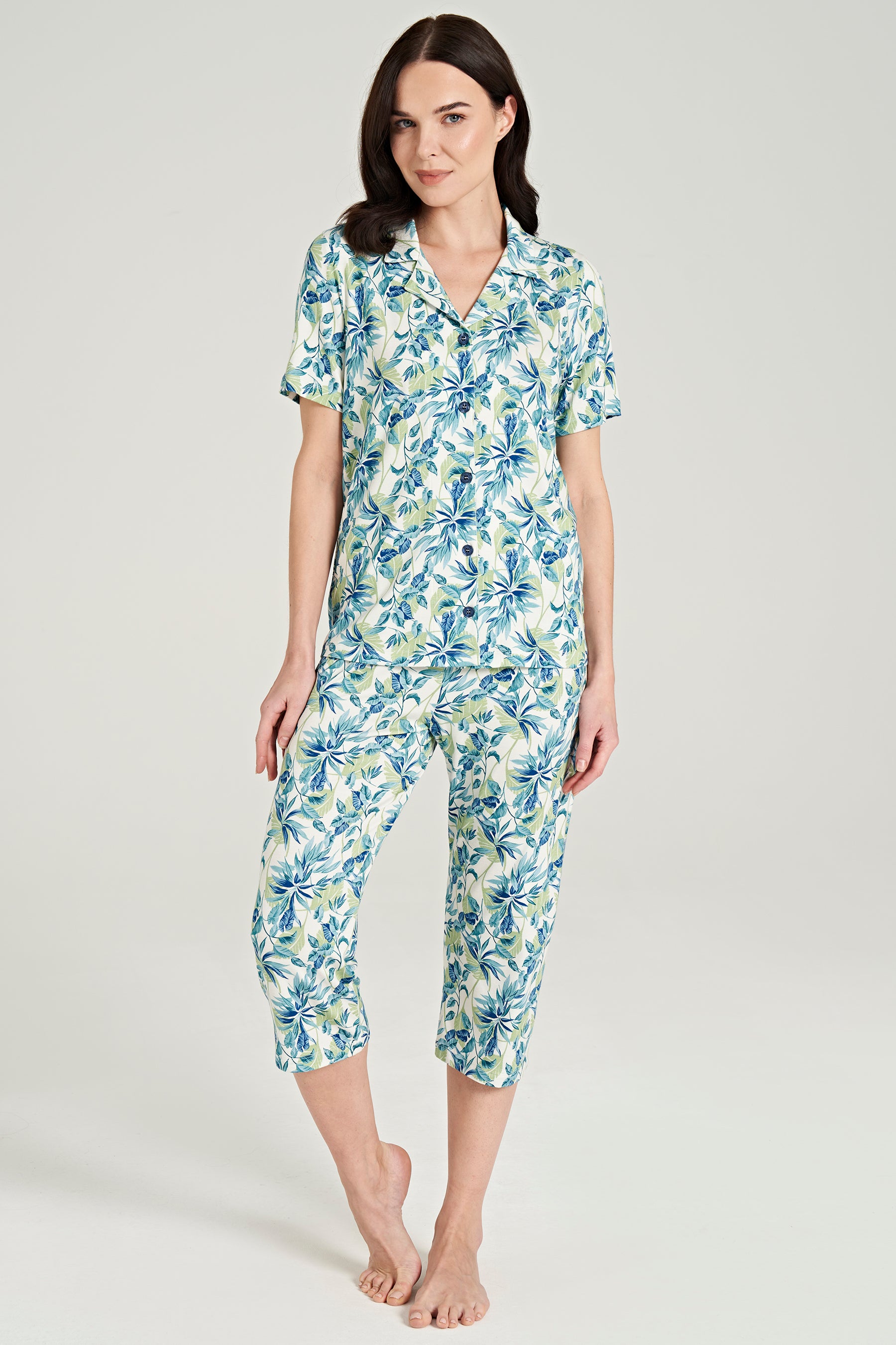 Kurzarm Hemd Pyjama-Set Blattmuster