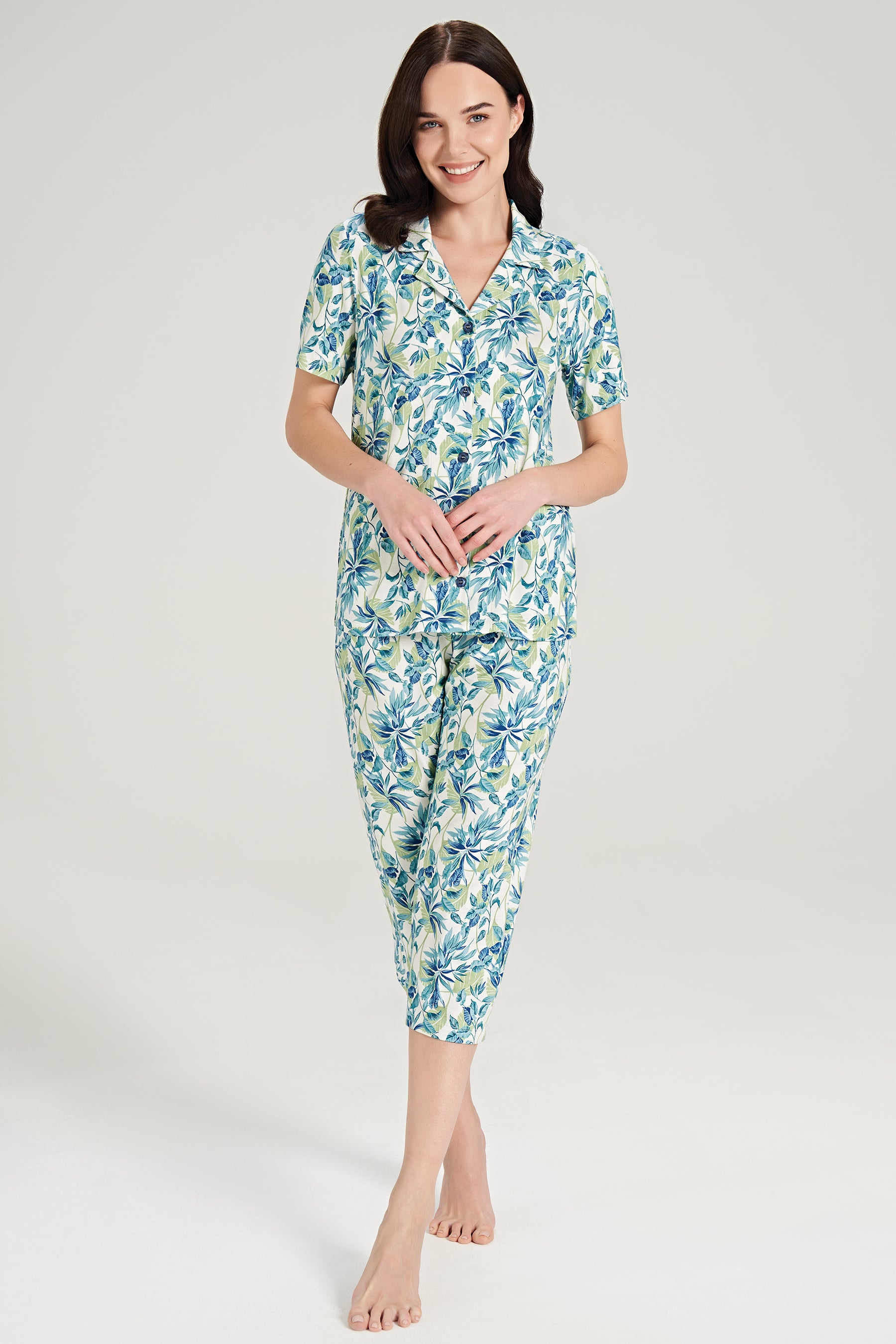 Kurzarm Hemd Pyjama-Set Blattmuster