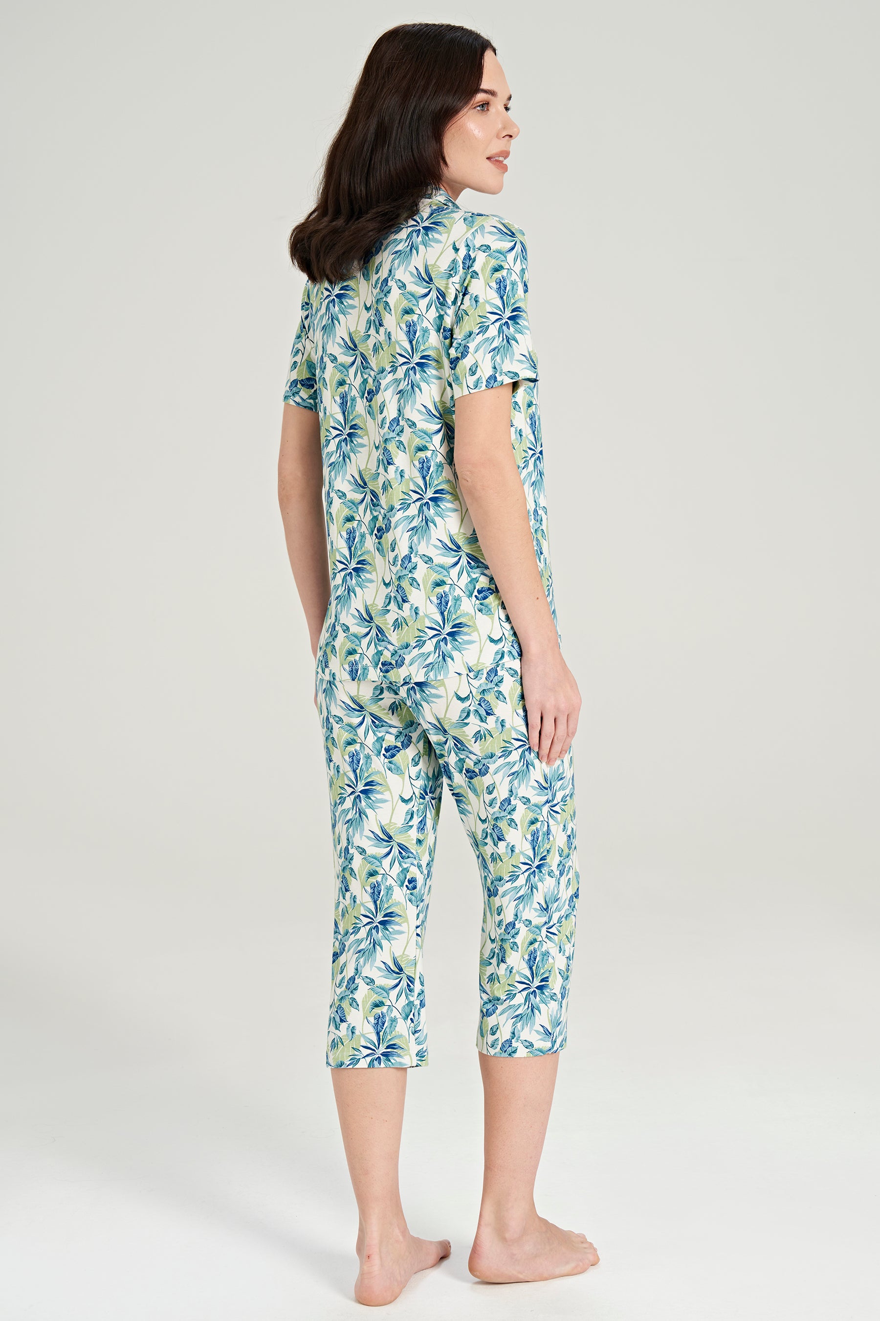 Kurzarm Hemd Pyjama-Set Blattmuster