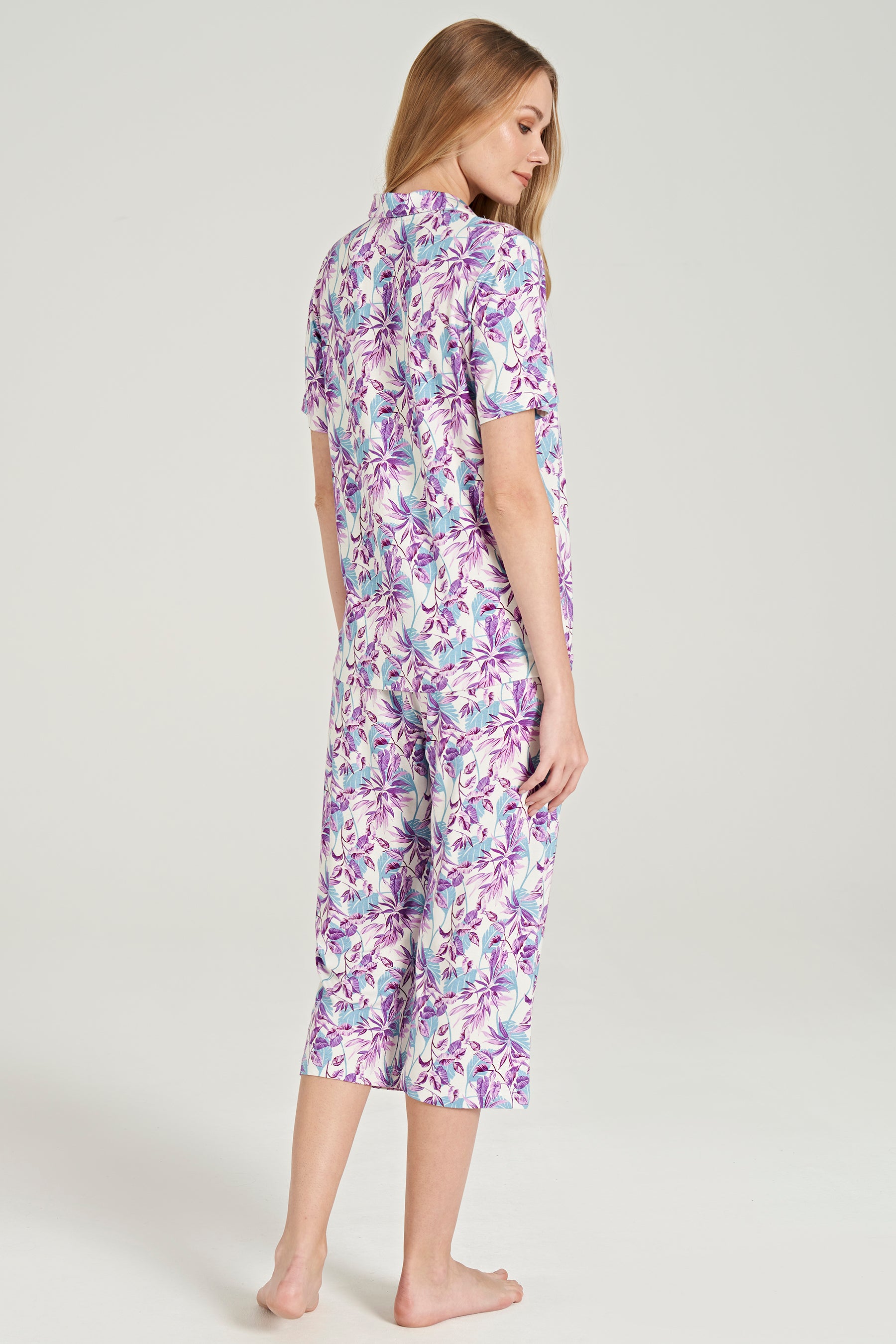 Kurzarm Hemd Pyjama-Set Blattmuster