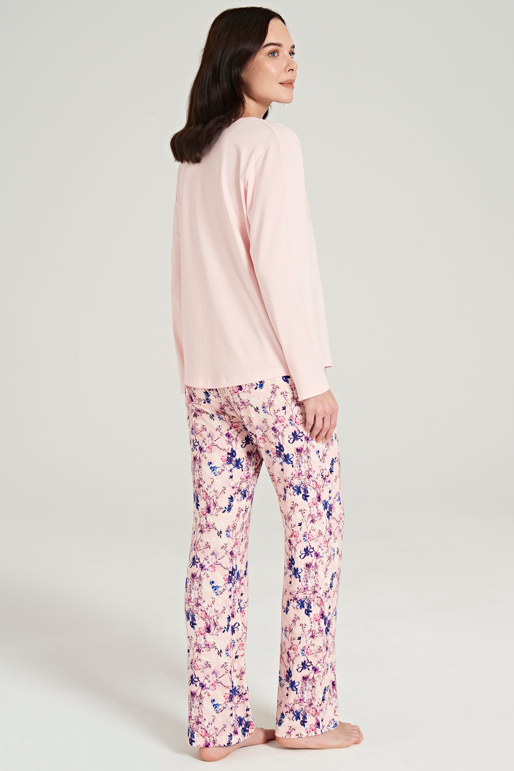 Langarm Pyjama-Set mit Blumen-Stickerei