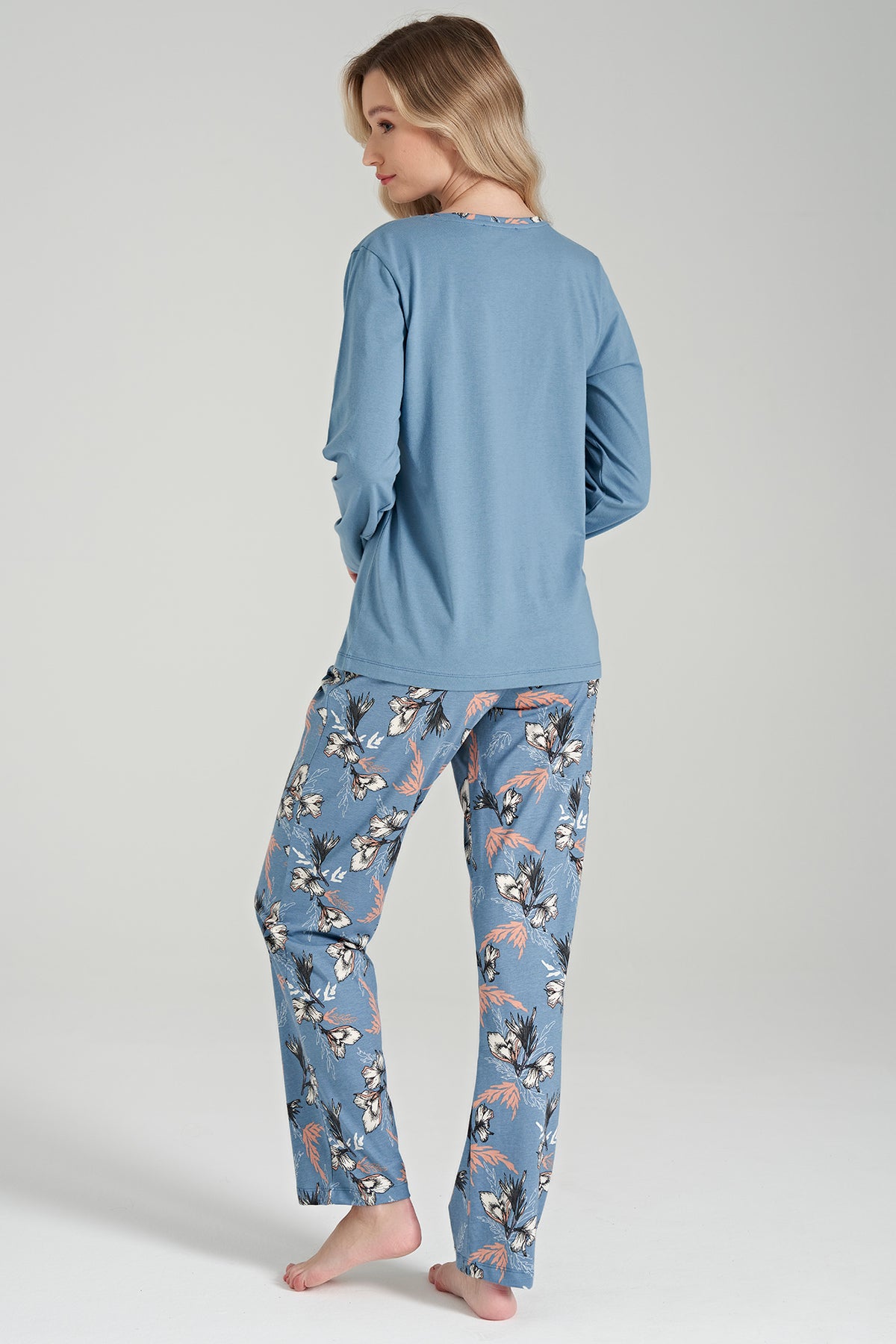 Langarm Pyjama-Set mit Blumen-Stickerei