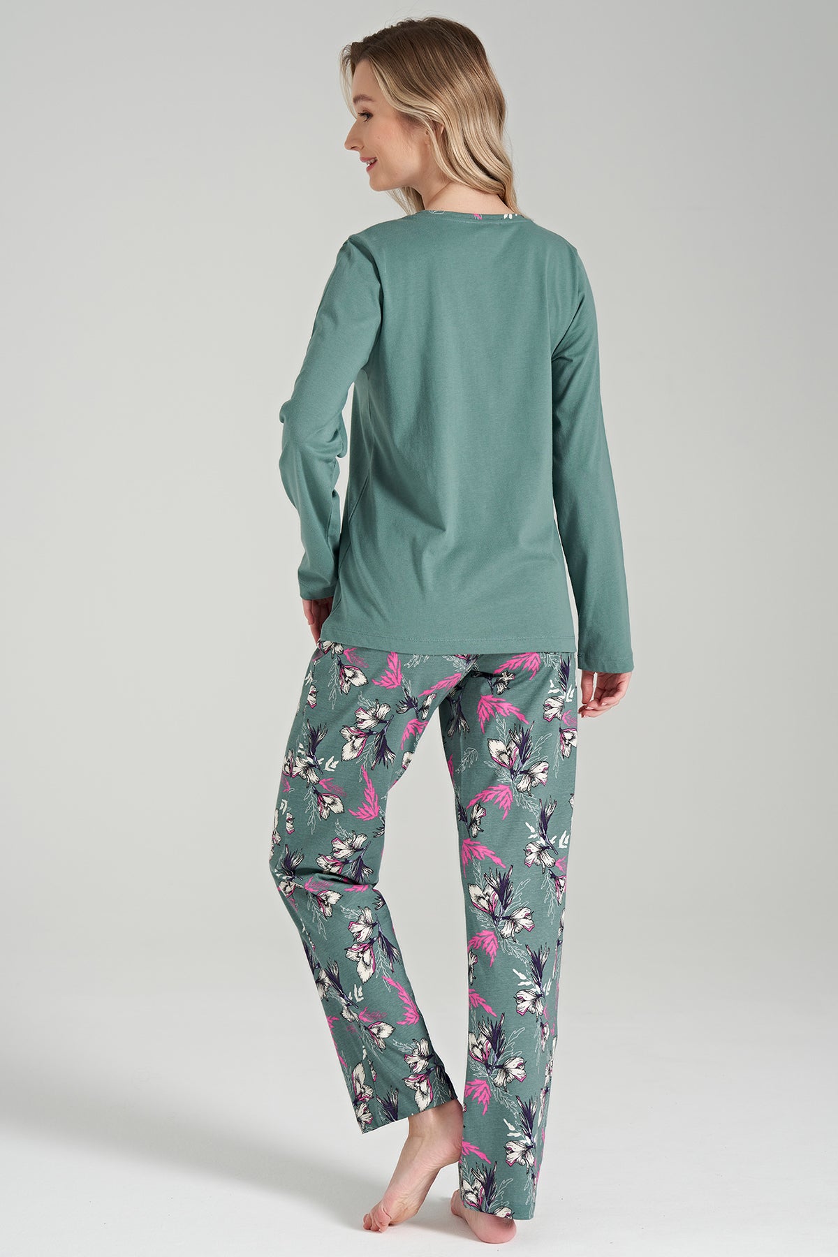 Langarm Pyjama-Set mit Blumen-Stickerei