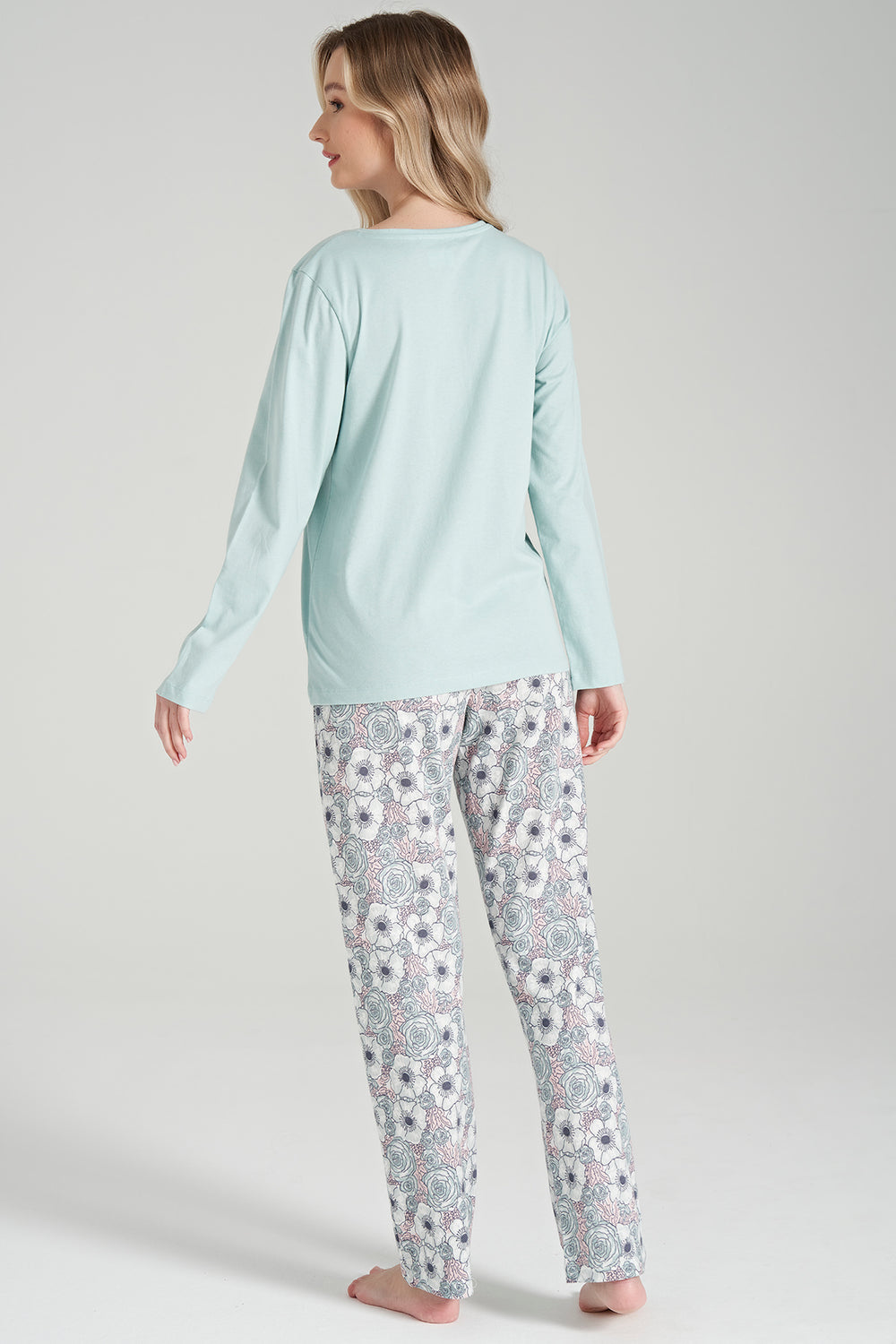 Langarm Pyjama-Set mit Blumen-Stickerei