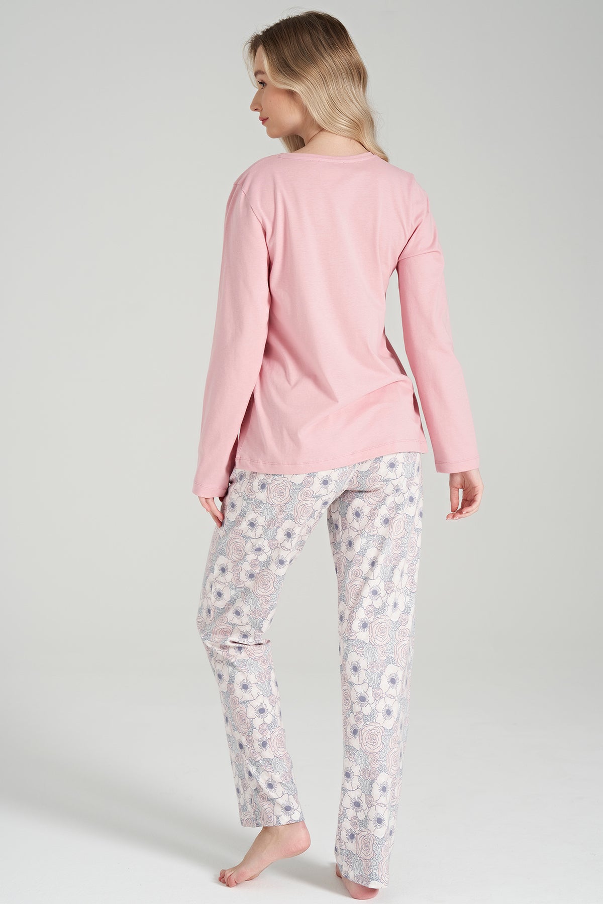 Langarm Pyjama-Set mit Blumen-Stickerei