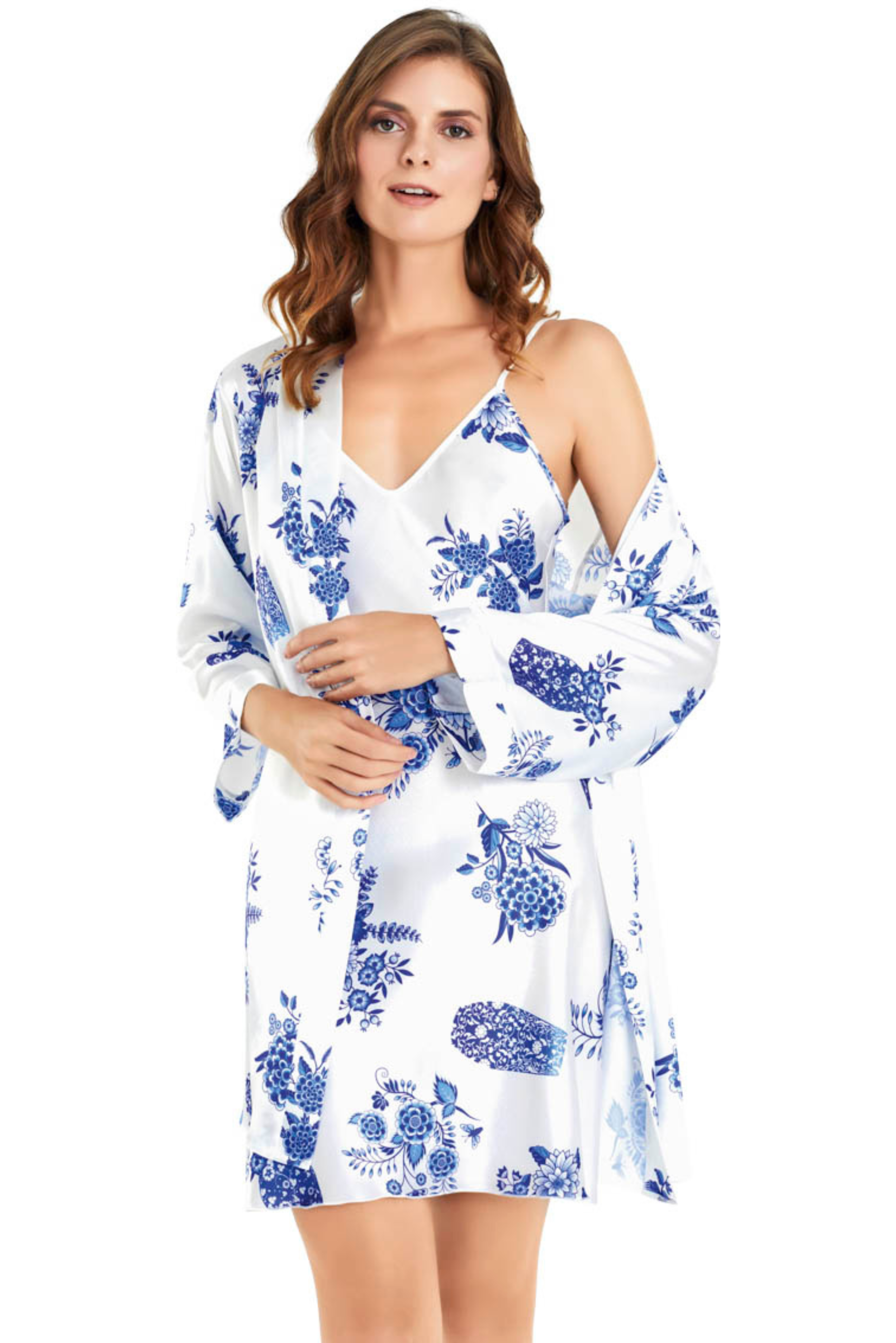 2 piece blue &amp; white satin nightgown